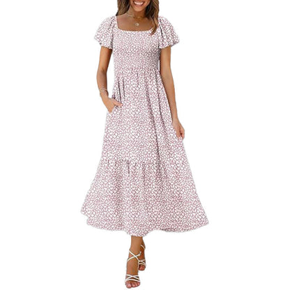 2026 spring new European and American cross-border women's clothing elegant and simple square neck casual dress for women