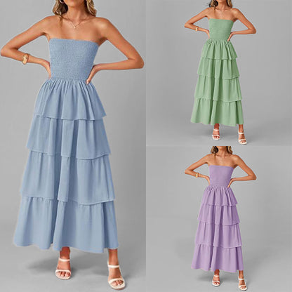 AliExpress 2026 spring new cross-border European and American clothing temperament fashion bandeau solid color long dress for women