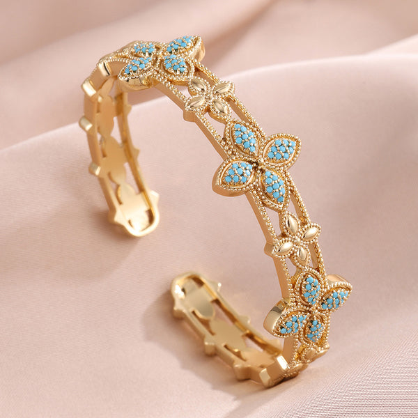 Cross-border Shein best-selling four-leaf clover bracelet for women, unique vintage full zirconium open bang, Japanese and Korean style high-end jewelry - view 2 | Ciaura