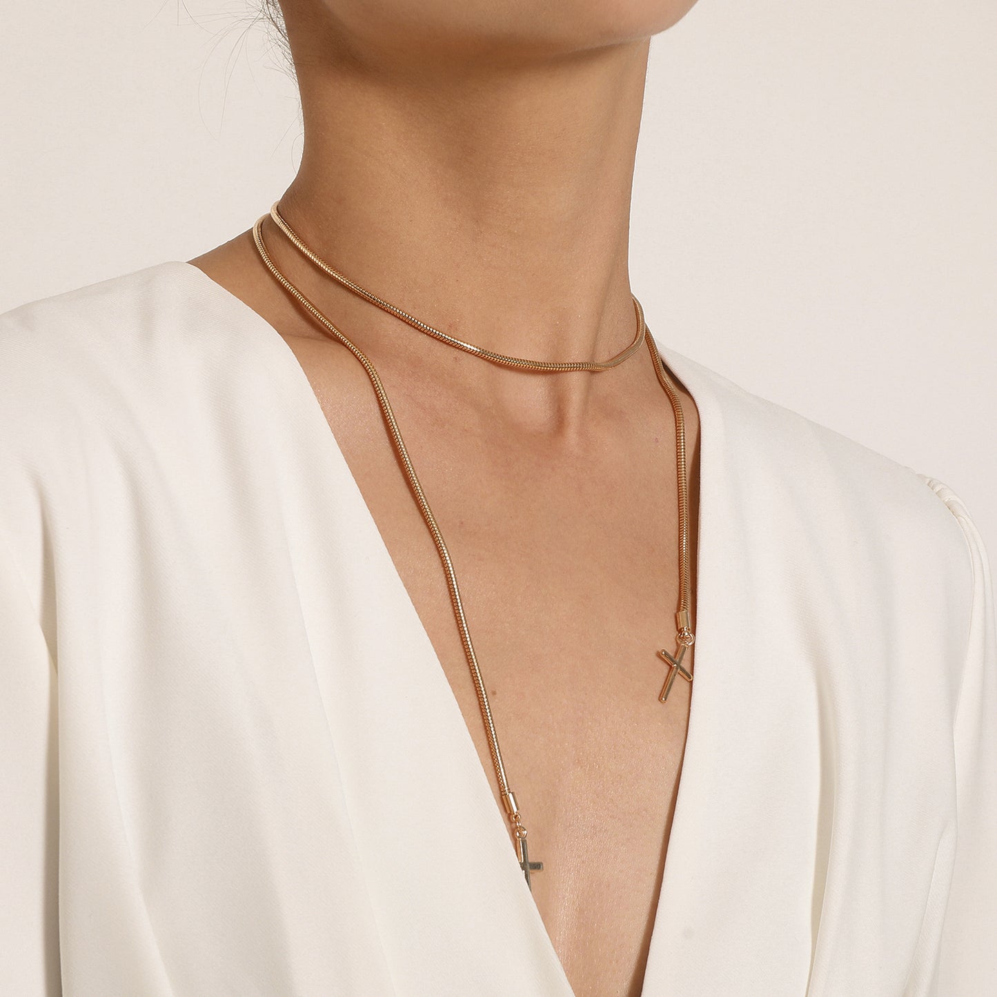 European and American cross-border jewelry Personality cross snake bone chain necklace Women's fashion is cool and can be knotted and worn necklaces