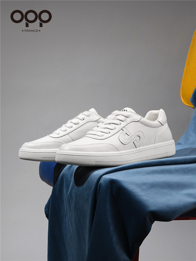 OPP men's shoes, spring white shoes, low-top lace-up leather, solid color, high-end luxury, light luxury, versatile athleisure board shoes