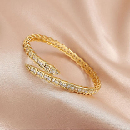 Cross-border new micro-inlaid zircon snake bracelet light luxury full diamond snake bone ring spring opening fashion women's ring hand ornament