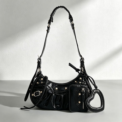 Y2K Bolsa de ombro Novo modelo fashion Bolsa elegante tachas de ombro curta Bolsa biker vintage elegante Bolsa transversal