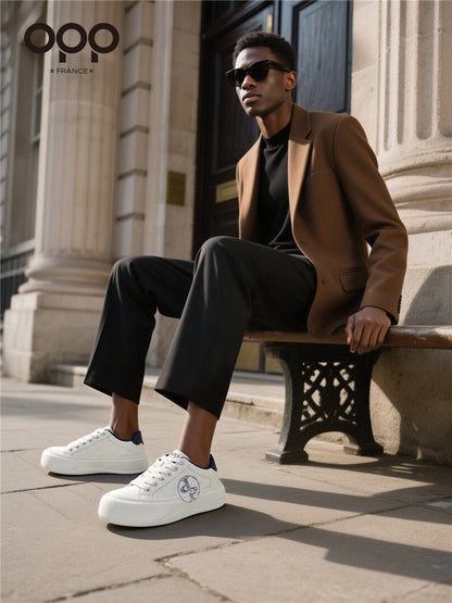 OPP platform shoes 2026 new spring men's sports heightening light luxury leather high-end black casual shoes