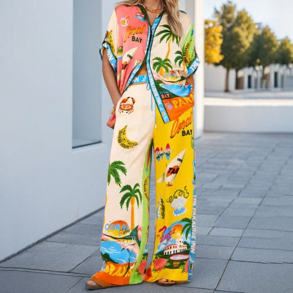 2026 spring new cross-border independent station European and American casual shirts trousers loose printed fashion suit women
