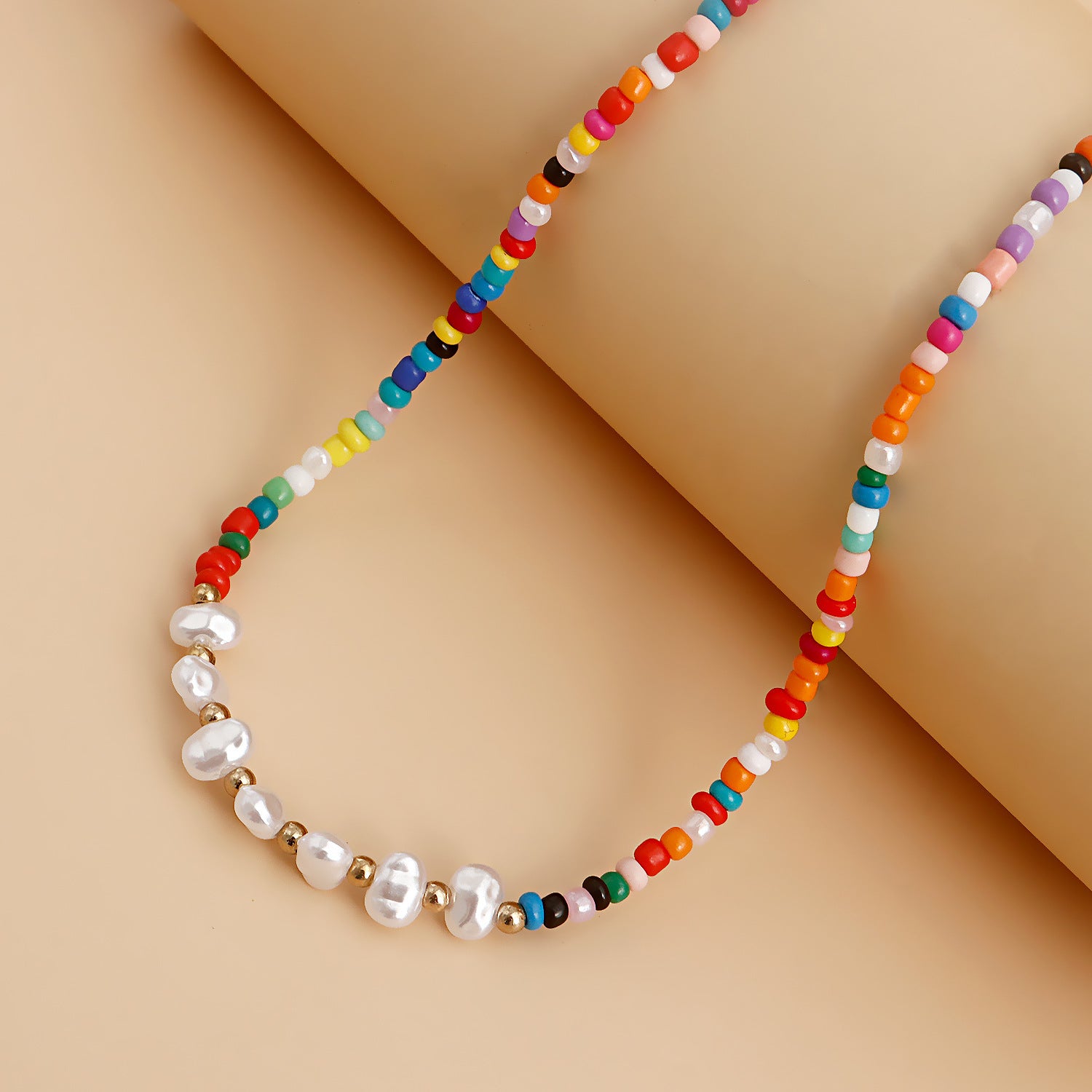 European and American cross-border jewelry bohemian color rice beads pearl beaded necklace women's hand-woven necklace wholesale