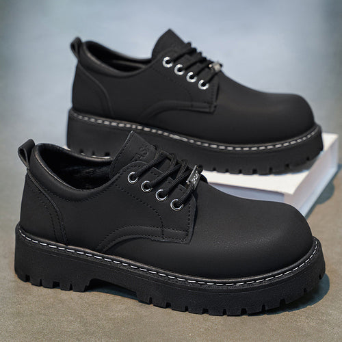 2026 Spring/Summer New Men's Shoes: British Casual Men's Shoes, High-End Thick-Soled Height-Increasing Black Men's Big Head Shoes