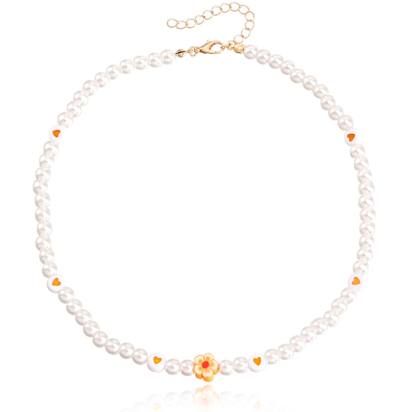 European and American cross-border jewelry, ins style, soft pottery, flowers, colorful love, imitation pearl necklaces, women's niche design, light luxury