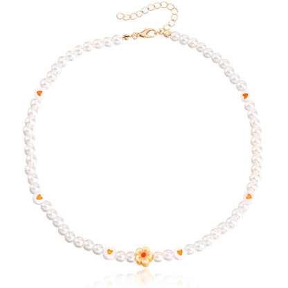 European and American cross-border jewelry, ins style, soft pottery, flowers, colorful love, imitation pearl necklaces, women's niche design, light luxury