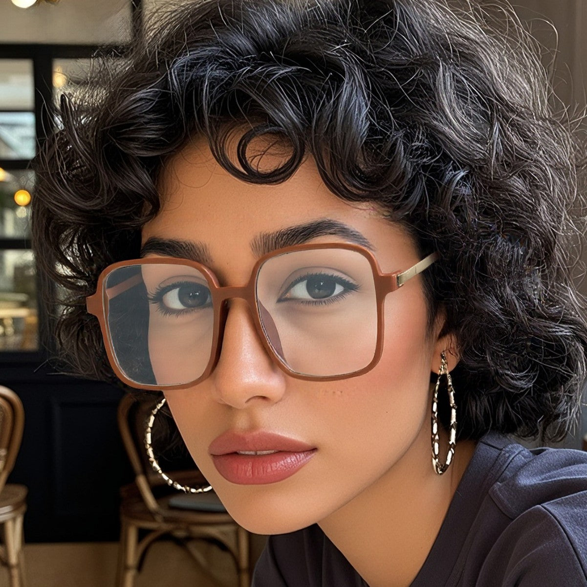 Large square frame flat light glasses for women, new European and American retro slimming Instagram influencer glasses, high appearance value no-makeup glasses frames