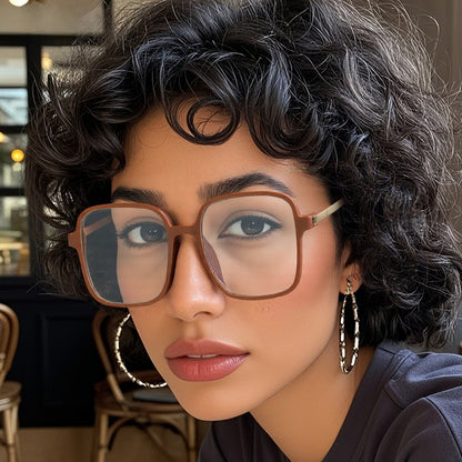 Large square frame flat light glasses for women, new European and American retro slimming Instagram influencer glasses, high appearance value no-makeup glasses frames