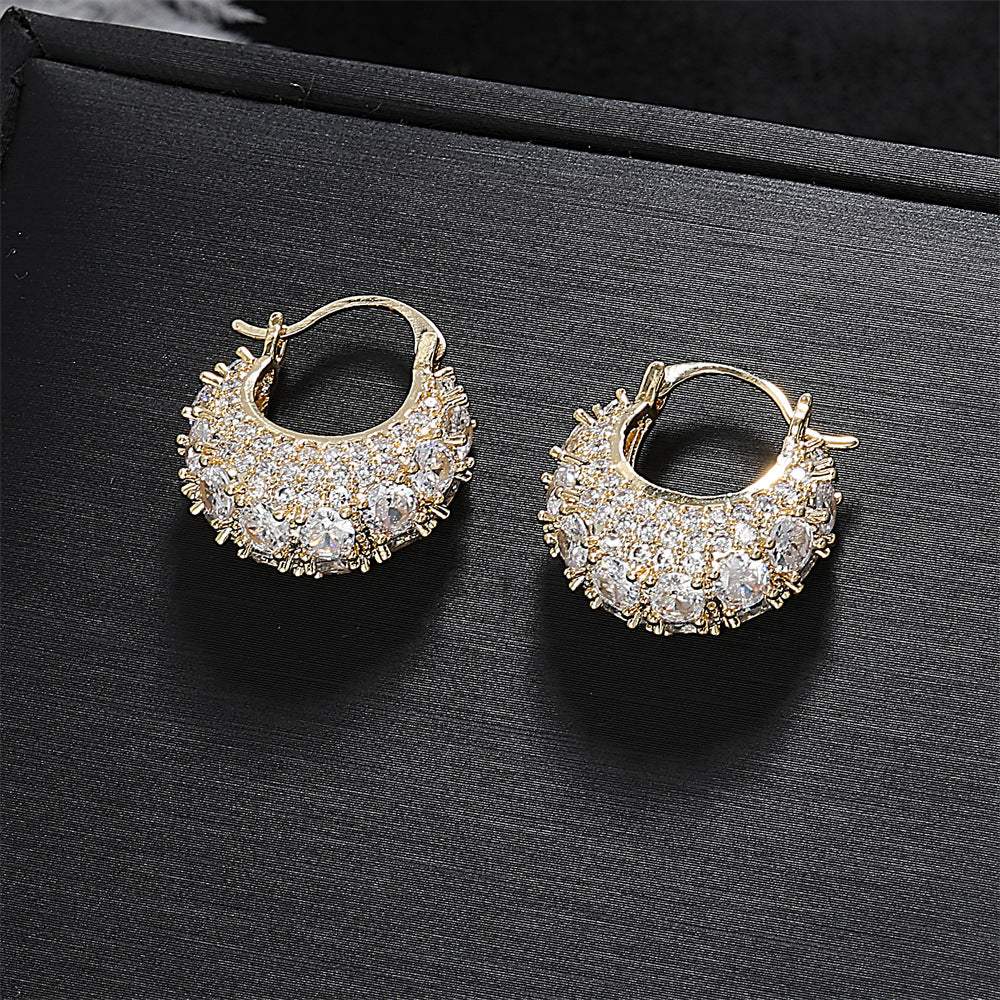 Personality, fashion, light luxury earrings, versatile, high-end earrings, Korean version, new zircon bag, temperament, niche earrings
