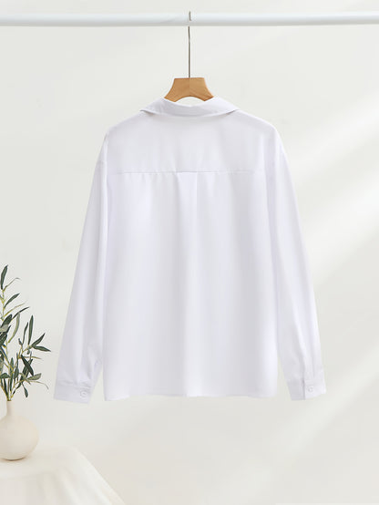 European and American cross-border new long-sleeve minimalist women's shirt, long-sleeve lapel versatile loose women's shirt