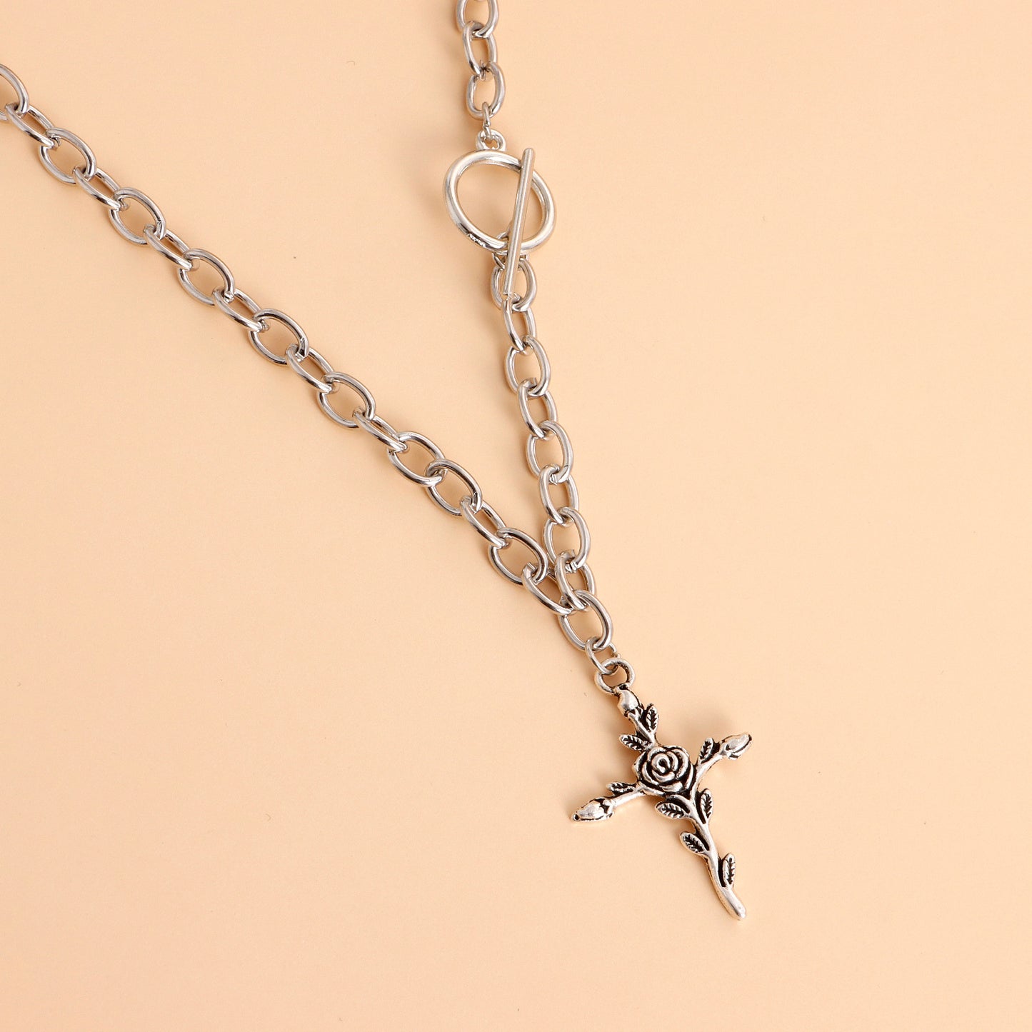 European and American cross-border jewelry, trendy multi-layer hollow butterfly, rose, cross, sweater, necklace, women's Korean version of the necklace