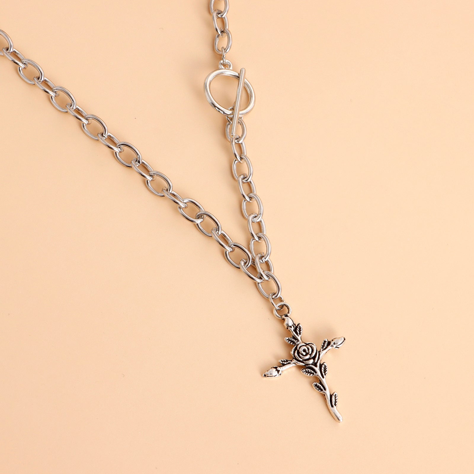 European and American cross-border jewelry, trendy multi-layer hollow butterfly, rose, cross, sweater, necklace, women's Korean version of the necklace