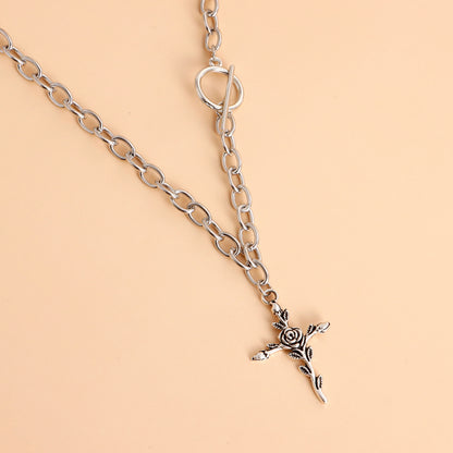 European and American cross-border jewelry, trendy multi-layer hollow butterfly, rose, cross, sweater, necklace, women's Korean version of the necklace