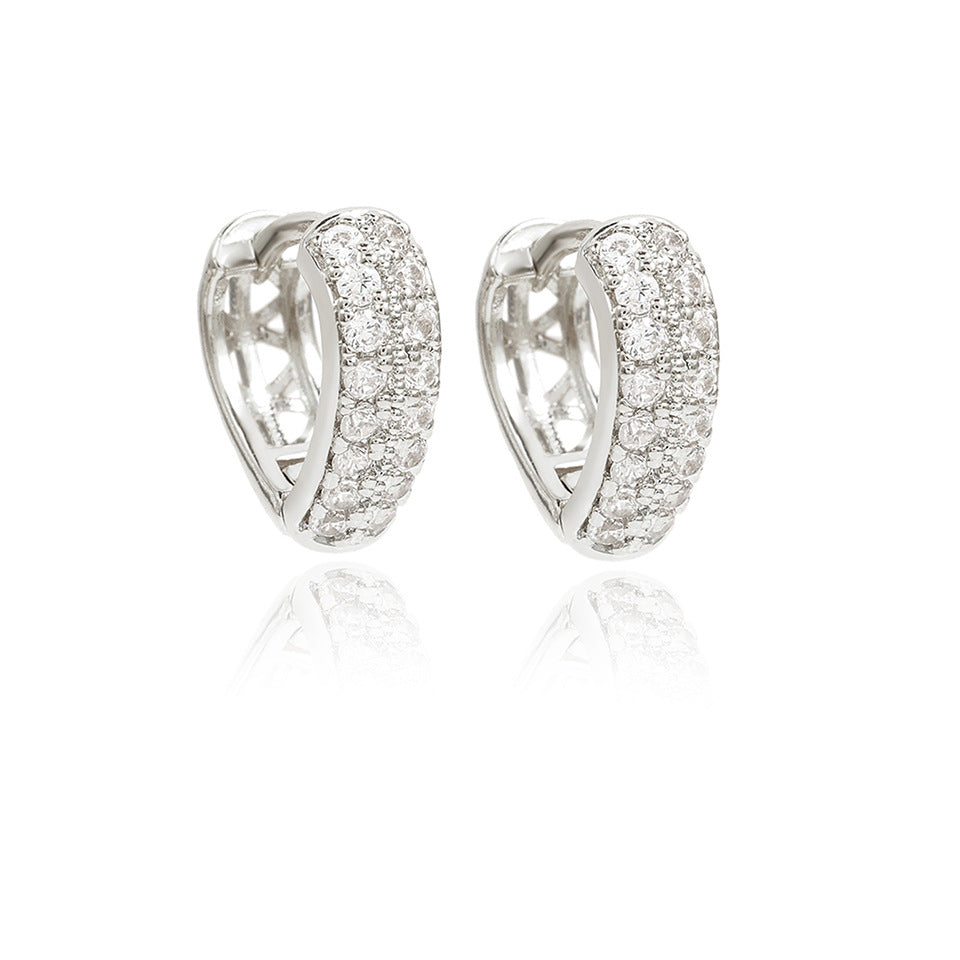 European and American popular stainless steel gold-plated multi-row diamond zircon earrings temperament light luxury style girls' earrings jewelry wholesale