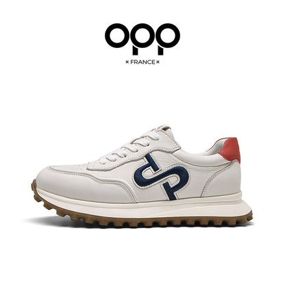 OPP men's shoes spring versatile leather Forrest Gump shoes 2026 new top-layer cowhide outdoor sports running casual shoes