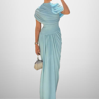 Amazon spring fashion cross-border new temperament elegant waist slimming pleated dress long dress