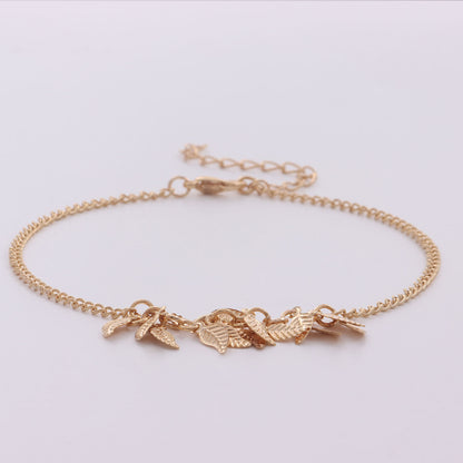 European and American cross-border jewelry, handmade simple leaf anklet, female personality, fashion temperament, popular alloy beach foot ornaments