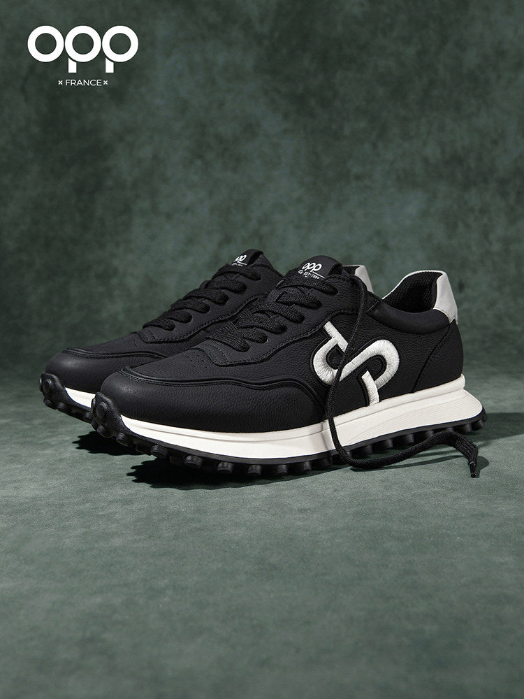 OPP men's shoes spring versatile leather Forrest Gump shoes 2026 new top-layer cowhide outdoor sports running casual shoes