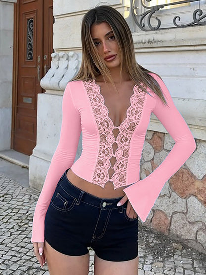 Comércio exterior outono inverno novo europeu e lindo moda cardigan sexy de renda cor sólida manga comprida justa para mulheres