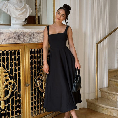 Foreign trade amazon 2025 summer new European and American women's temperament square neck sleeveless waist suspender dress women