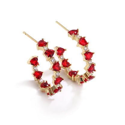 Fashionable commuting niche, high-end versatile C-shaped earrings, simple sweet and cool gemstone square zircon earrings, earrings for women