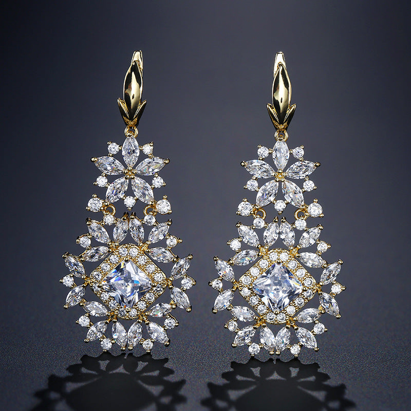 New women's earrings, diamond-studded lupine teardrop-shaped tassel earrings, Baroque court style, multicolor versatile earrings