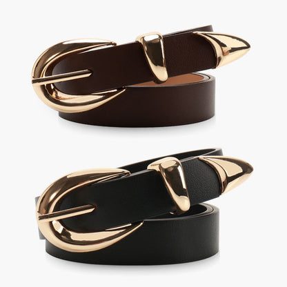New Korean high-end women's belt versatile jeans student belt gold alloy three-piece belt women