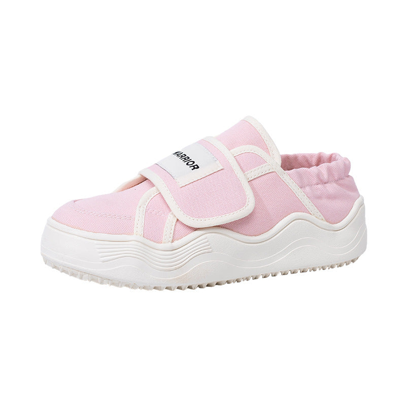 Pull back two canvas shoes women, 2025 spring platform muffin shoes, Velcro, one kick of lazy people, high-value shoes