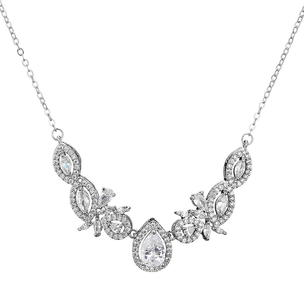 Cross-border new waterdrop zircon necklace, light luxury niche full diamond surrounded pendant accessory, high-end bridal accessory for women