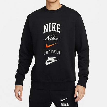 NIKE men's crew neck casual long sleeve pullover fleece warm loose sweatshirt FN2611-365-063