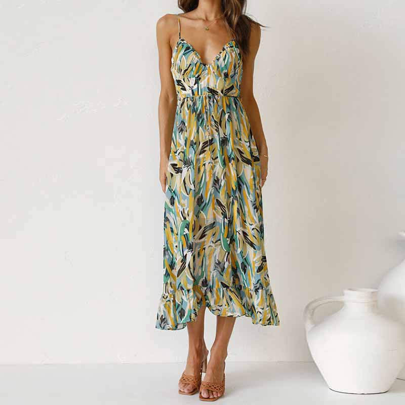 European and American Clothing 2025 Summer New Dress Amazon Fashion Print Sexy Slip Dress Women 661