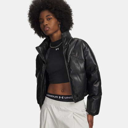 Under Armour Winter Women's Faux Leather Jacket Athleisure Short Down Jacket 6006436-002