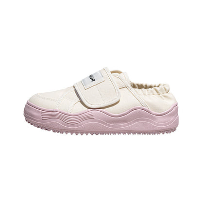 Pull back two canvas shoes women, 2025 spring platform muffin shoes, Velcro, one kick of lazy people, high-value shoes