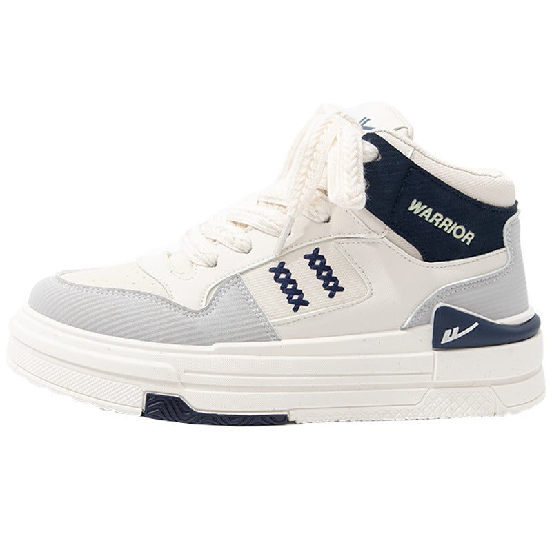Pull-back color-blocking high-top platform shoes, American preppy style, high-value board shoes, women's leg-length design casual shoes