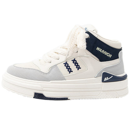 Pull-back color-blocking high-top platform shoes, American preppy style, high-value board shoes, women's leg-length design casual shoes