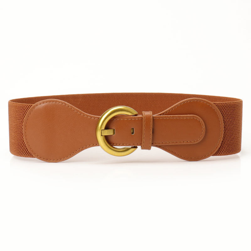 Cinto de senhora retro com cordão e fivela, modelo versátil e simples, com ajuste na cintura.