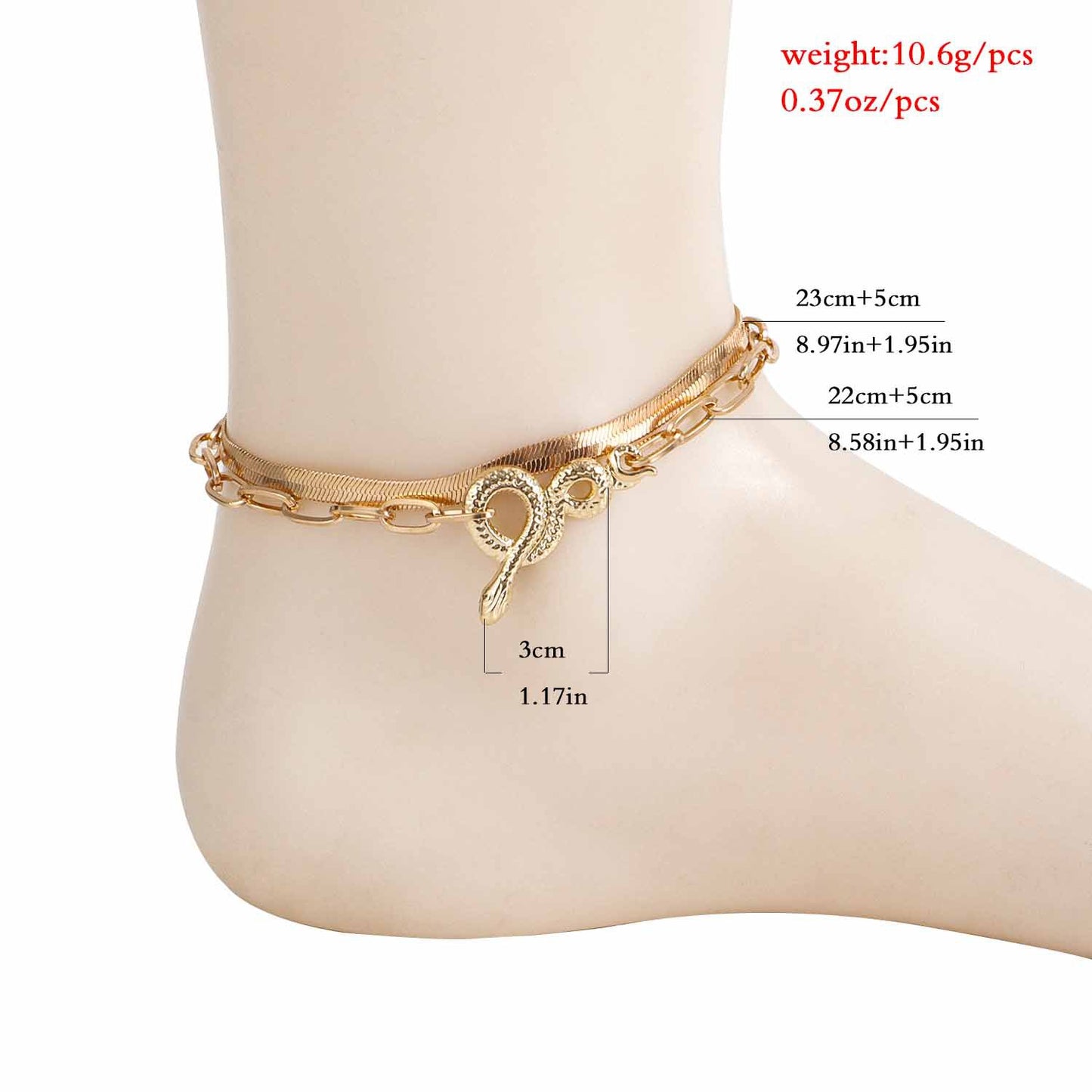 European and American cross-border jewelry, temperament, double-layer snake pendant anklet, girl's sense of luxury, trendy nightclub fashion footwear