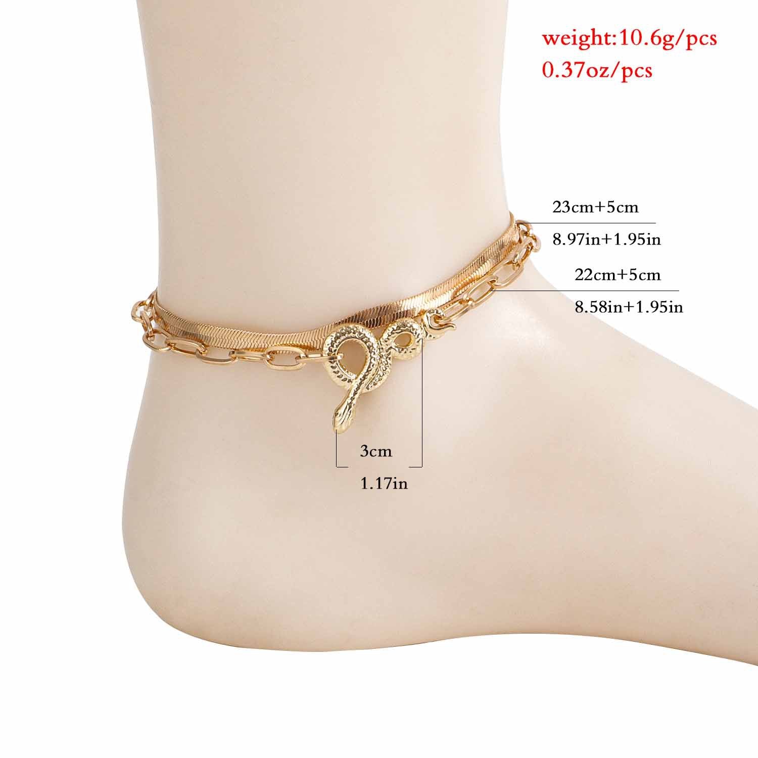 European and American cross-border jewelry, temperament, double-layer snake pendant anklet, girl's sense of luxury, trendy nightclub fashion footwear