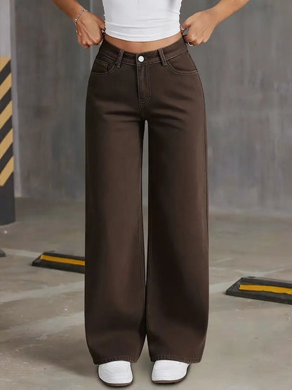 2026 New European and American Cross-Border High-Waist Wide-Leg Jeans for Women, Loose Straight Slimming Casual Long Pants, Stretchy and Versatile