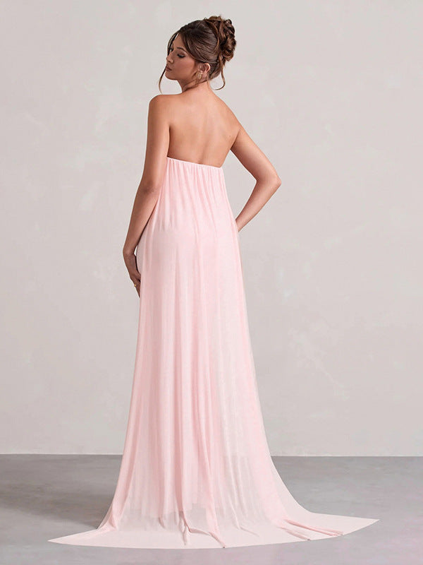 2025 new cross-border European and beautiful clothing temperament solid color sexy bandeau slim body wrapping hip mopping dress dress for women