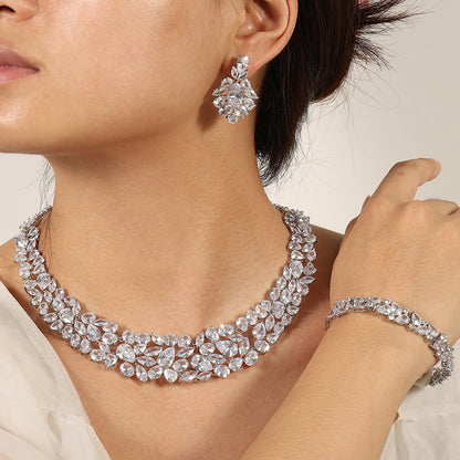 RAKOL explosive set fashionable and brilliant full of diamonds zircon water drop necklace earrings bridal wedding accessories for women