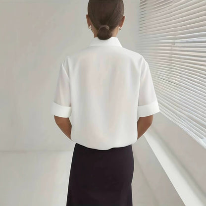 Cross-border European and American short-sleeved shirt for women, summer French-style drapey temperament, light luxury high-end short-sleeved shirt top