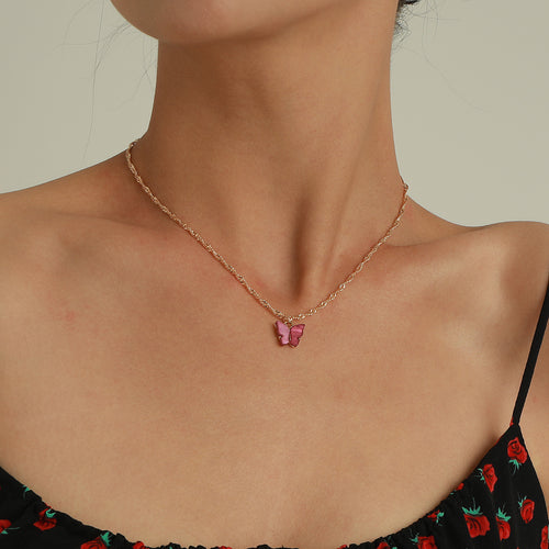 European and American cross-border jewelry acrylic color butterfly pendant necklace women's geometric simple hemp rope chain necklace