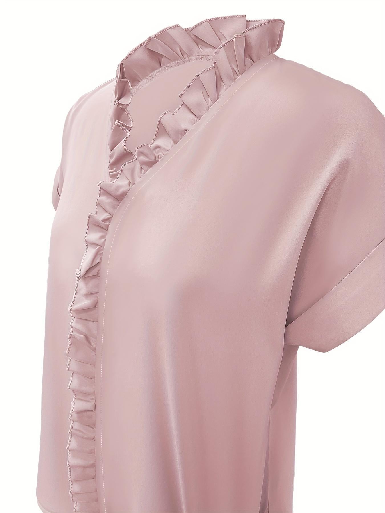 Cross-border European and American women's plus-size short-sleeve ruffled collar women's short-sleeve new shirt