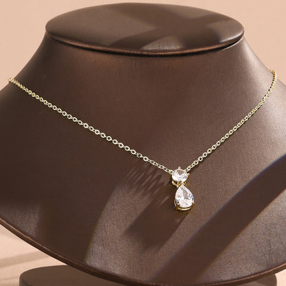 Cross-border hot double waterdrop zircon necklace, light luxury niche gold light luxury pendant, accessory, high-end accessory for women