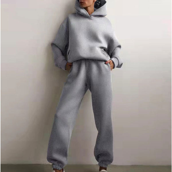 2026 spring new cross-border European and American clothing solid color hooded sweatshirt trousers street fashion casual two-piece set