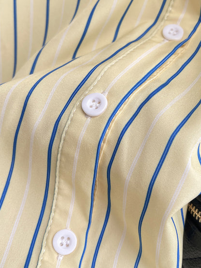 Popular Amazon foreign trade European and beautiful clothing, striped top, loose casual long-sleeved shirt stripes